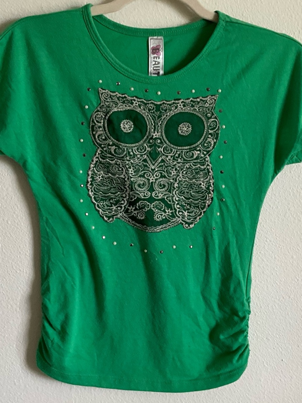 Beautees vintage green owl tee S